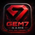 GEM7 Game official red and black gaming logo with modern 3D design for APK download, login, and online gameplay. alt text